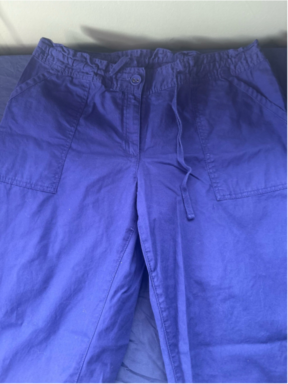 Ruby Rd Petite 12P Blue Stretch Twill Cargo Pants Drawstring Ankle Trousers 26"